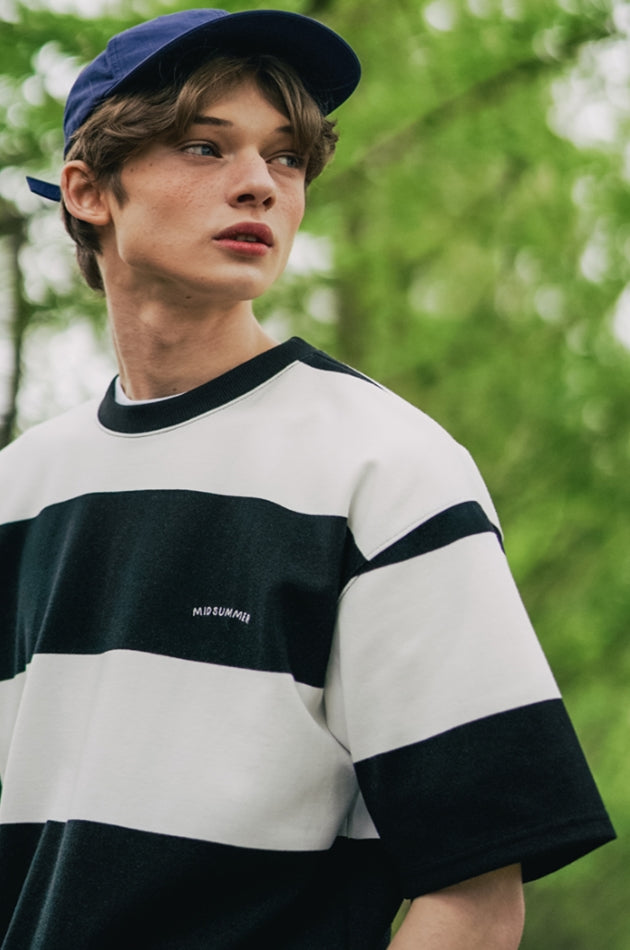 ダブルユーブイプロジェクト(WV PROJECT) Mid-Summer Stripe Short-Sleeved T-Shirt Black JIST7508