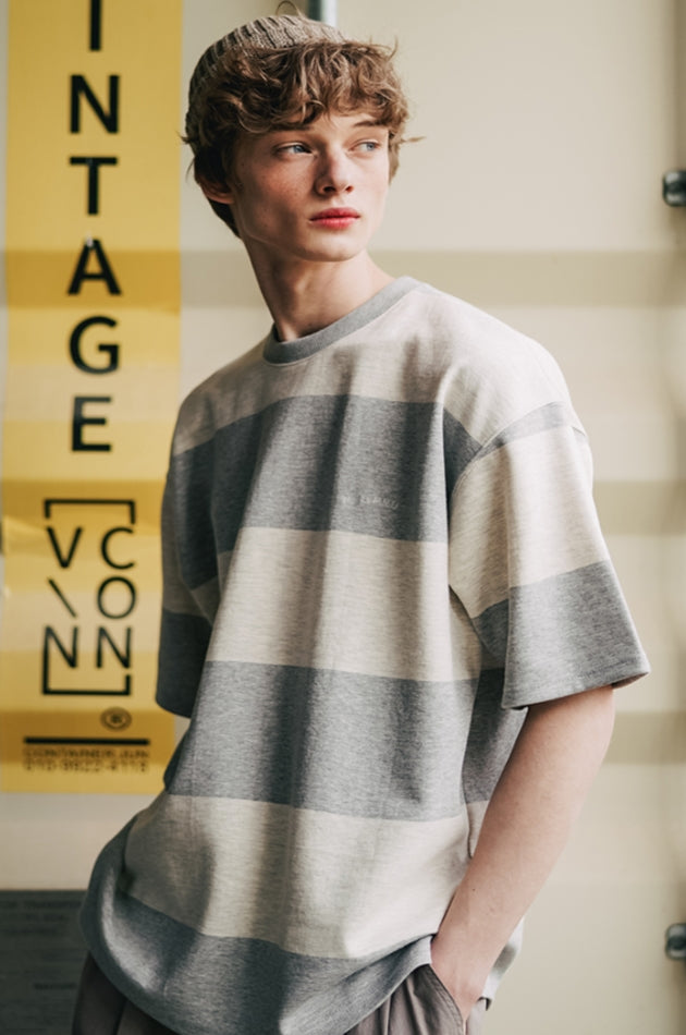 ダブルユーブイプロジェクト(WV PROJECT) Mid-Summer Stripe Short-Sleeved T-Shirt Grey JIST7508