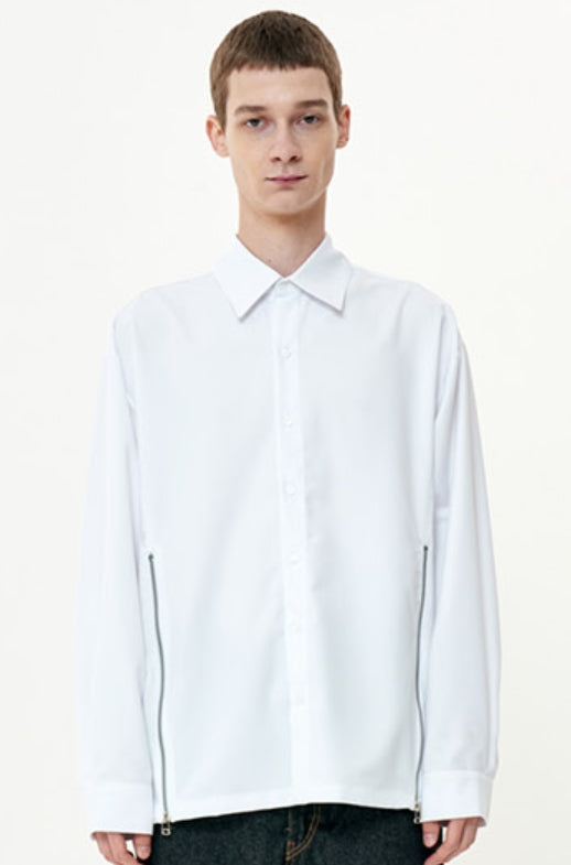 オーワイ(OY) CUTTING ZIPPER SHIRTS-WHITE