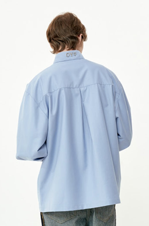 オーワイ(OY) CUTTING ZIPPER SHIRTS-BLUE