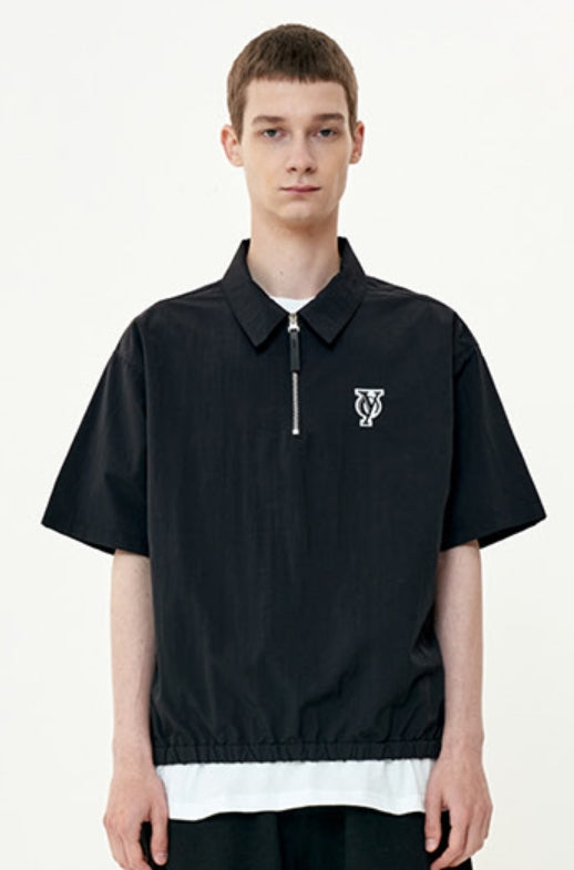 オーワイ(OY) NYLON ANORAK ZIPPER SHIRTS-BLACK