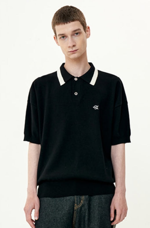 オーワイ(OY) BASIC LOGO KNIT COLLAR T-BLACK