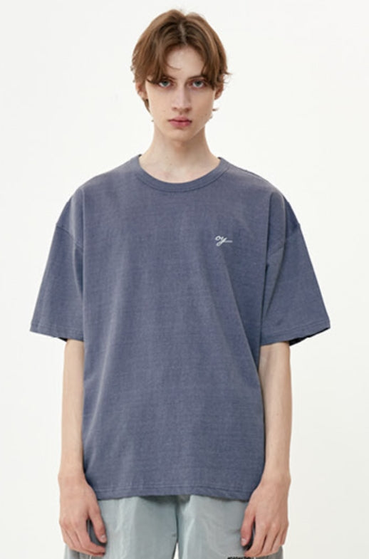 オーワイ(OY) PIGMENT CHERRY BLOSSOMS LOGO T-DUSTY BLUE