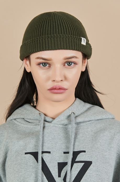 VARZAR(バザール)　rope pattern short beanie khaki