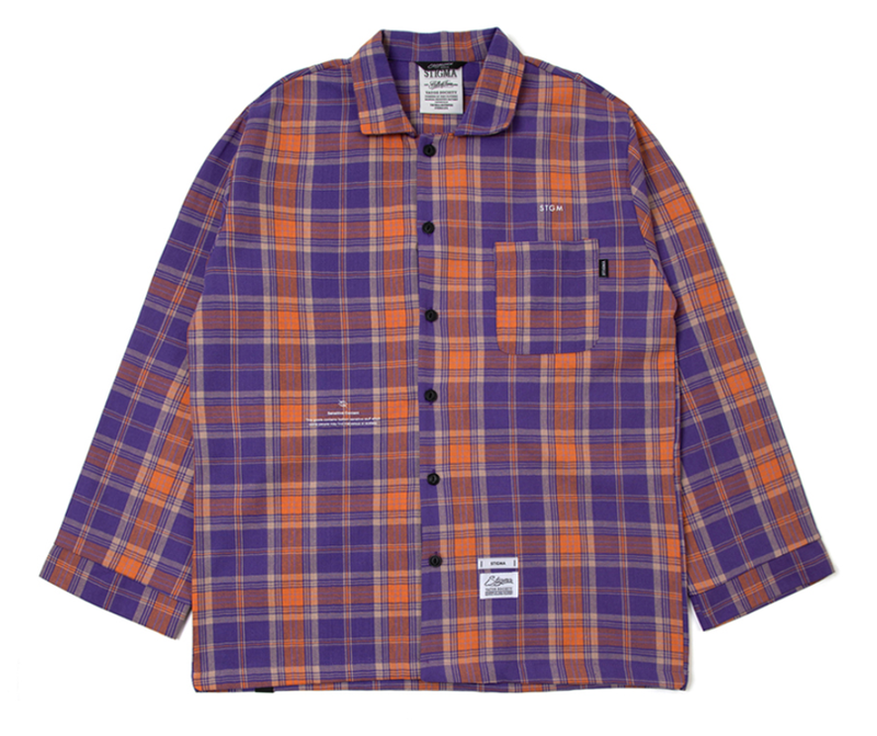 STIGMA(スティグマ) CHECK PAJAMA OVERSIZED SHIRTS PURPLE