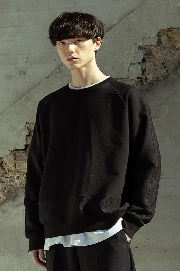 マスノウン(MASSNOUN)  RESTRUCKTURE REVERSIBLE CREWNECK MSOCR003-BK