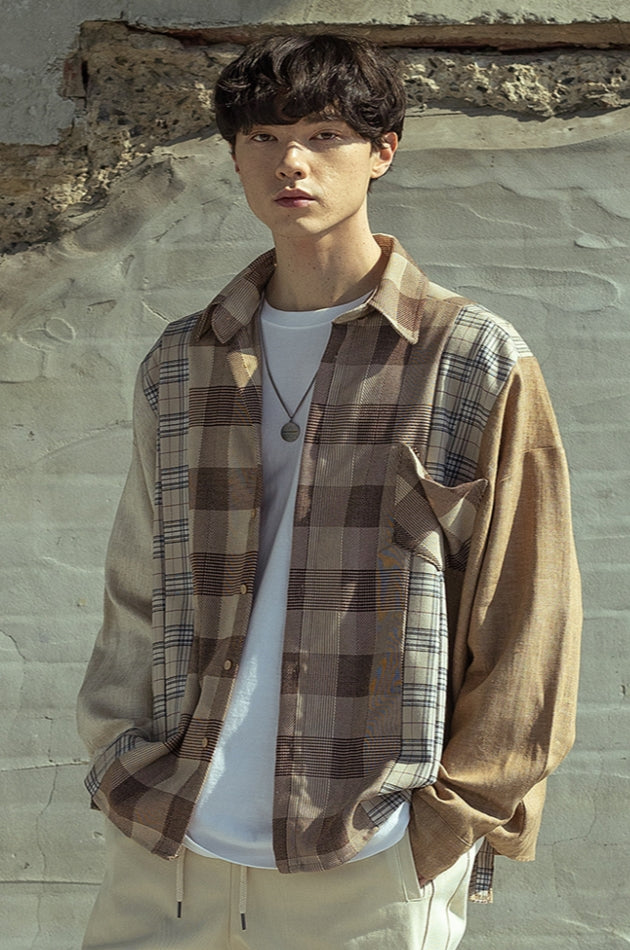 マスノウン(MASSNOUN)  MULTI CHECK OVERSIZED SHIRTS MSOST003-BG