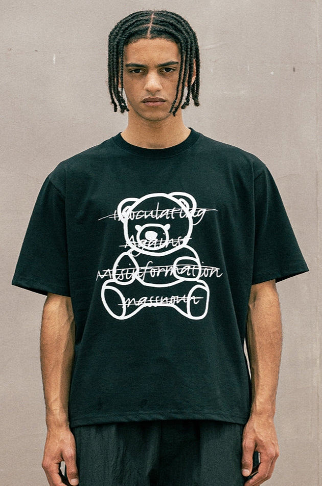 マスノウン(MASSNOUN)  FAKE TEDDY REGULAR T-SHIRTS MUOTS002-BK