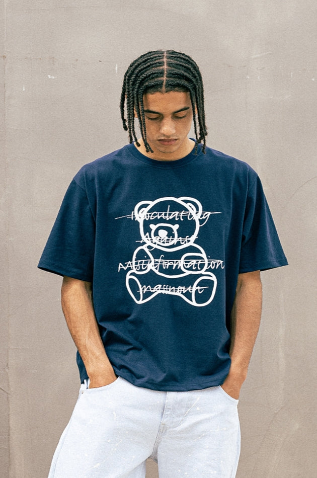 マスノウン(MASSNOUN)  FAKE TEDDY REGULAR T-SHIRTS MUOTS002-NV