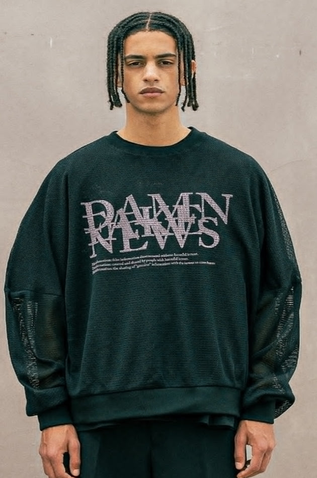 マスノウン(MASSNOUN)  DAMNFAKE MESH OVERSIZED CREWNECK MUOCR001-BK