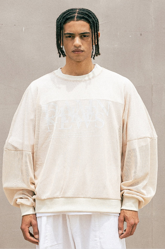 マスノウン(MASSNOUN)  DAMNFAKE MESH OVERSIZED CREWNECK MUOCR001-BG