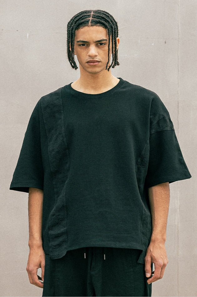 マスノウン(MASSNOUN)  SUMMER PATCHWORK OVERSIZED T-SHIRTS MUOTS005-BK