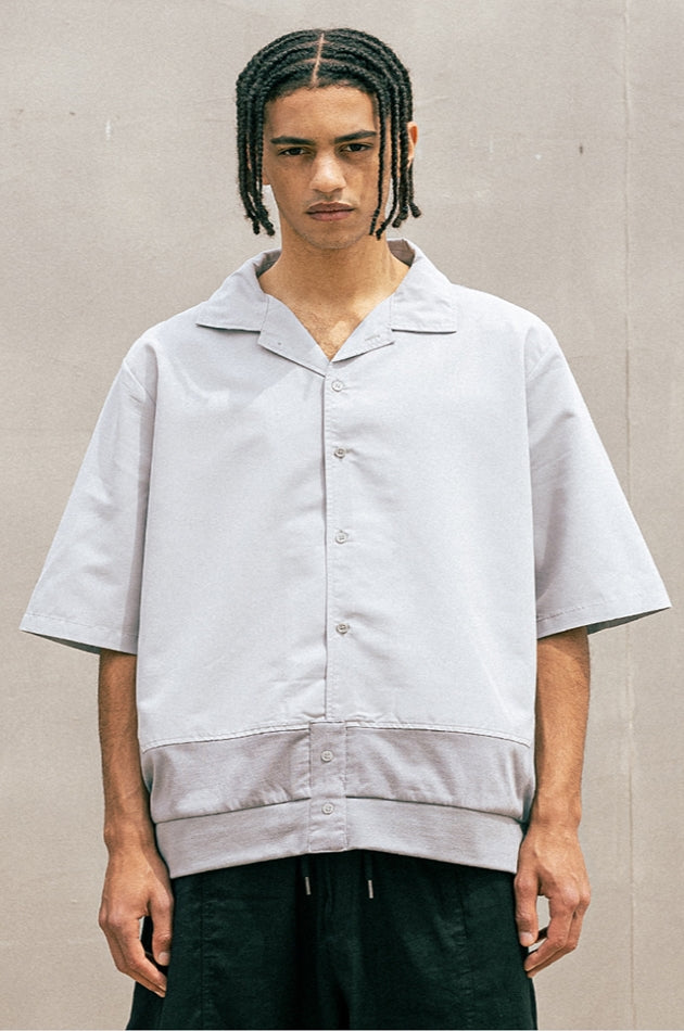 マスノウン(MASSNOUN)  COTTON MIXED OVERSIZED HALF SHIRTS MUOST004-GY