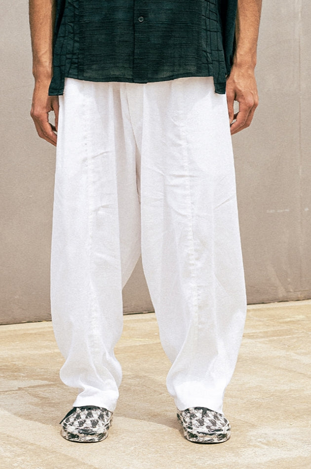 マスノウン(MASSNOUN) 　BALLOON FIT LINEN WIDE PANTS MUOCP001-WT