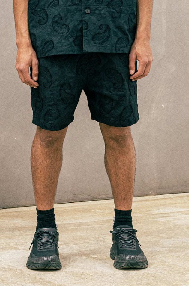 マスノウン(MASSNOUN) 　PAISLEY JAQUARD SHORT PANTS MUOSP006-BK