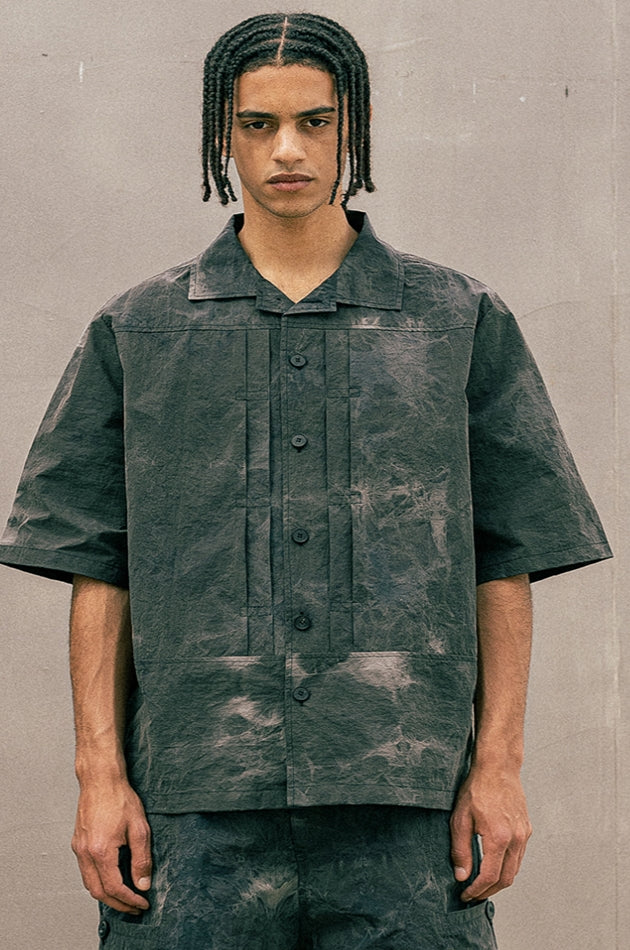 マスノウン(MASSNOUN)  TYE-DYED OVERSIZED TWO TUCK SHIRTS MUOST005-BK