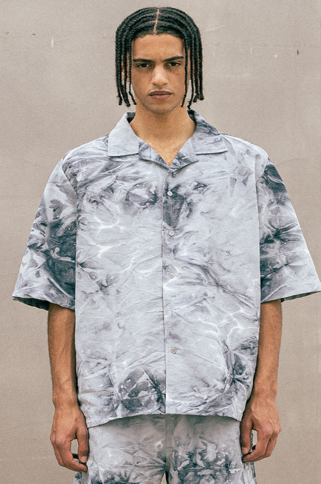 マスノウン(MASSNOUN)  TYE-DYED OVERSIZED HALF SHIRTS MUOST006-GY