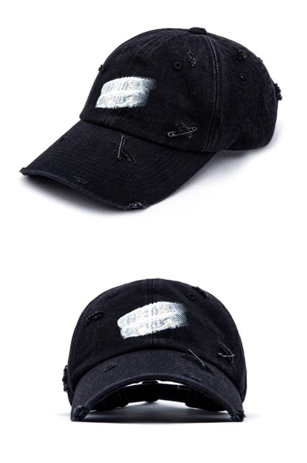 ブラックブロンド(BLACKBLOND)  BBD Ripped Custom Smile Logo Denim Cap (Black)