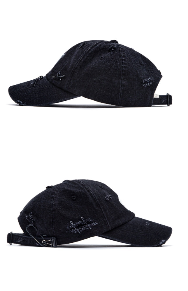 ブラックブロンド(BLACKBLOND)  BBD Ripped Custom Smile Logo Denim Cap (Black)