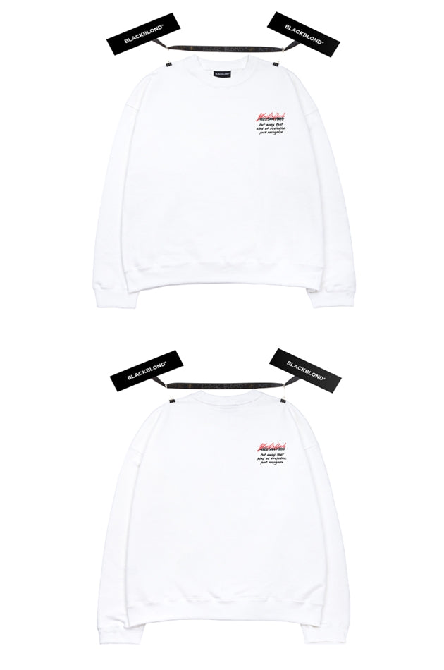 ブラックブロンド(BLACKBLOND)  BBD Slogan Logo Crewneck Sweatshirt (White)