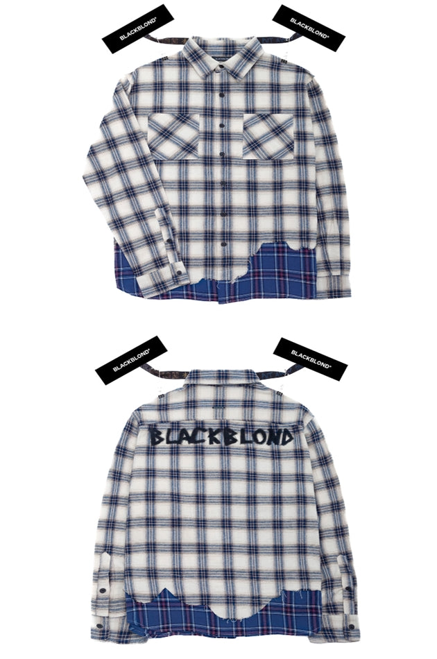 ブラックブロンド(BLACKBLOND)  BBD Graffiti Logo Layered Check Shirt (Ivory)