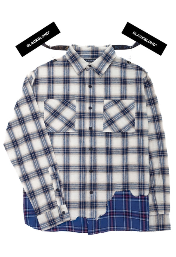 ブラックブロンド(BLACKBLOND)  BBD Graffiti Logo Layered Check Shirt (Ivory)