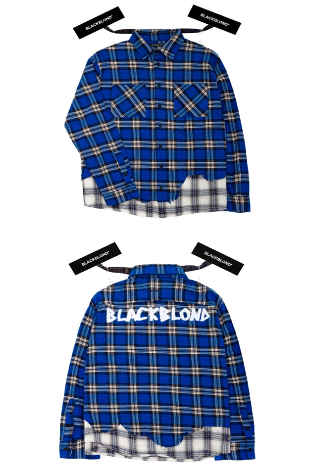 ブラックブロンド(BLACKBLOND)  BBD Graffiti Logo Layered Check Shirt (Blue)