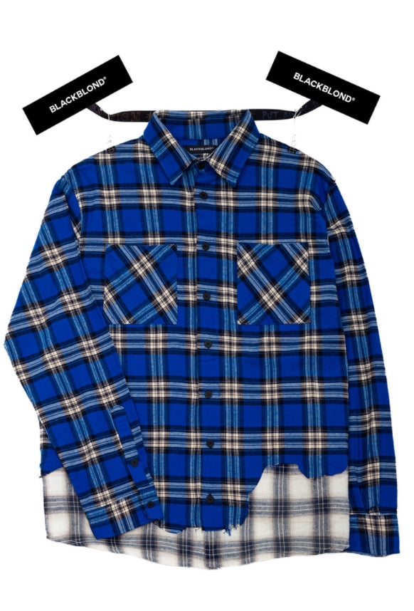 ブラックブロンド(BLACKBLOND)  BBD Graffiti Logo Layered Check Shirt (Blue)
