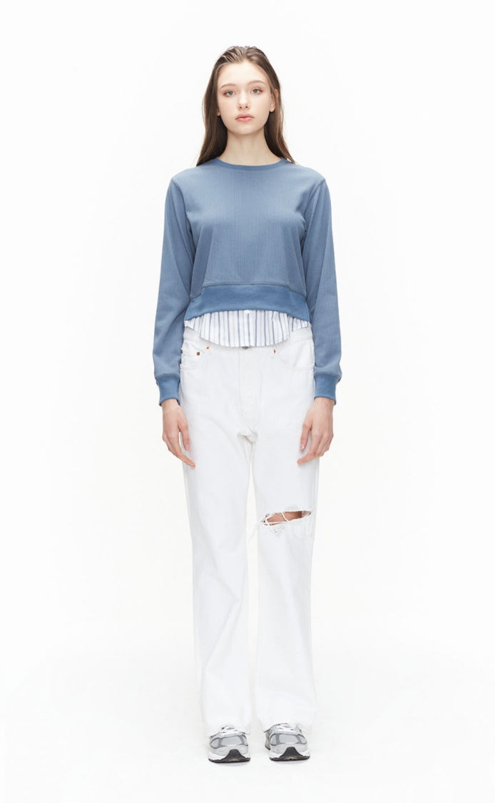 ORDINARY PEOPLE(オーディナリーピープル)  ORDINARY PEOPLE SHIRTS LAYERED BLUE KNIT