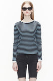 ORDINARY PEOPLE(オーディナリーピープル)  ORDINARY PEOPLE FRILL SLEEVE POINT BLUE STRIPE T-SHIRTS