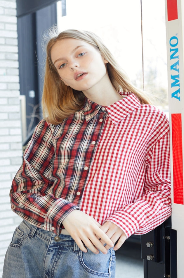 ORDINARY PEOPLE(オーディナリーピープル)  ORDINARY PEOPLE RED MIXED CHECK SHIRTS