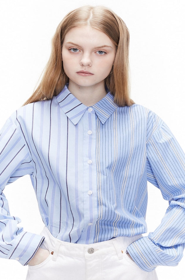 ORDINARY PEOPLE(オーディナリーピープル)  ORDINARY PEOPLE STRIPE MIXED BLUE SHIRTS