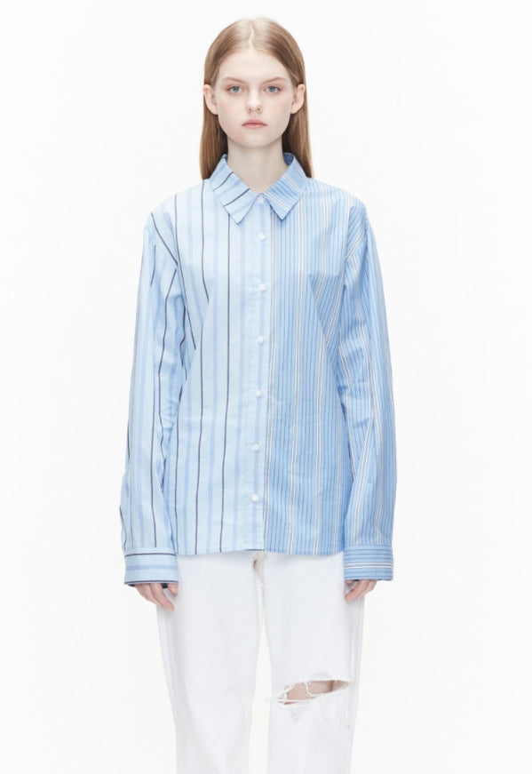ORDINARY PEOPLE(オーディナリーピープル)  ORDINARY PEOPLE STRIPE MIXED BLUE SHIRTS