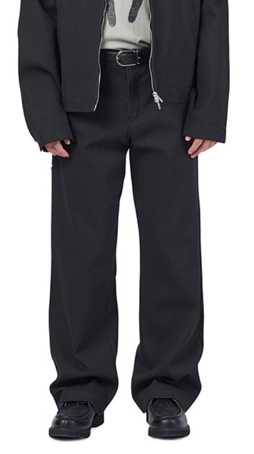 NOMANUAL(ノーマニュアル)　STRIPED WORK PANTS - CHARCOAL