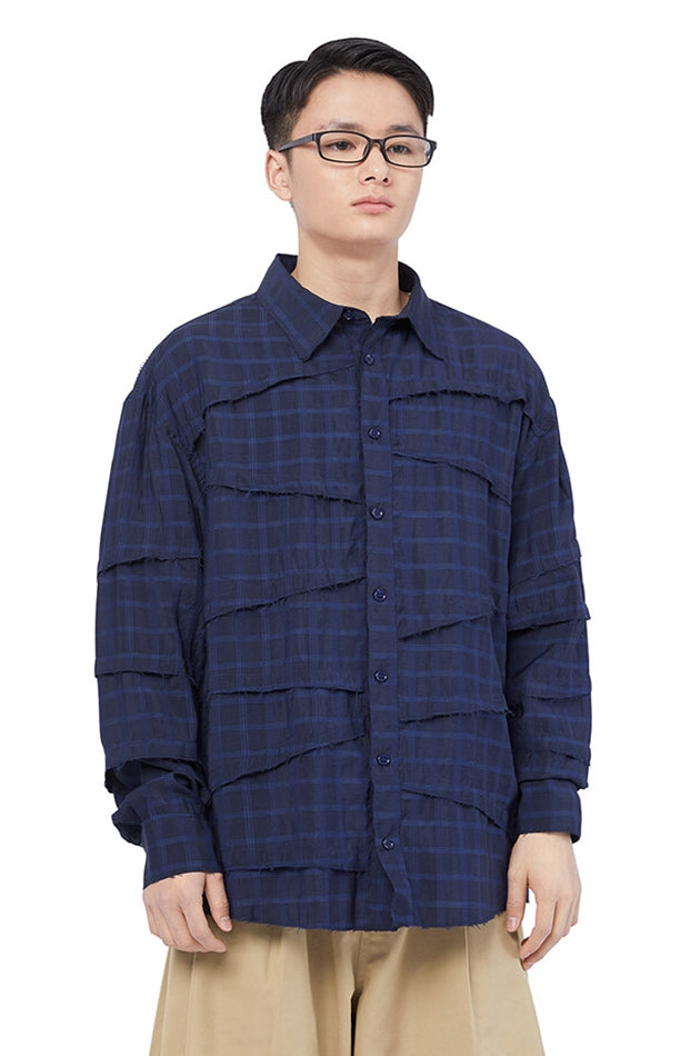 NOMANUAL(ノーマニュアル)  DIAGONAL CHECK SHIRT - NAVY