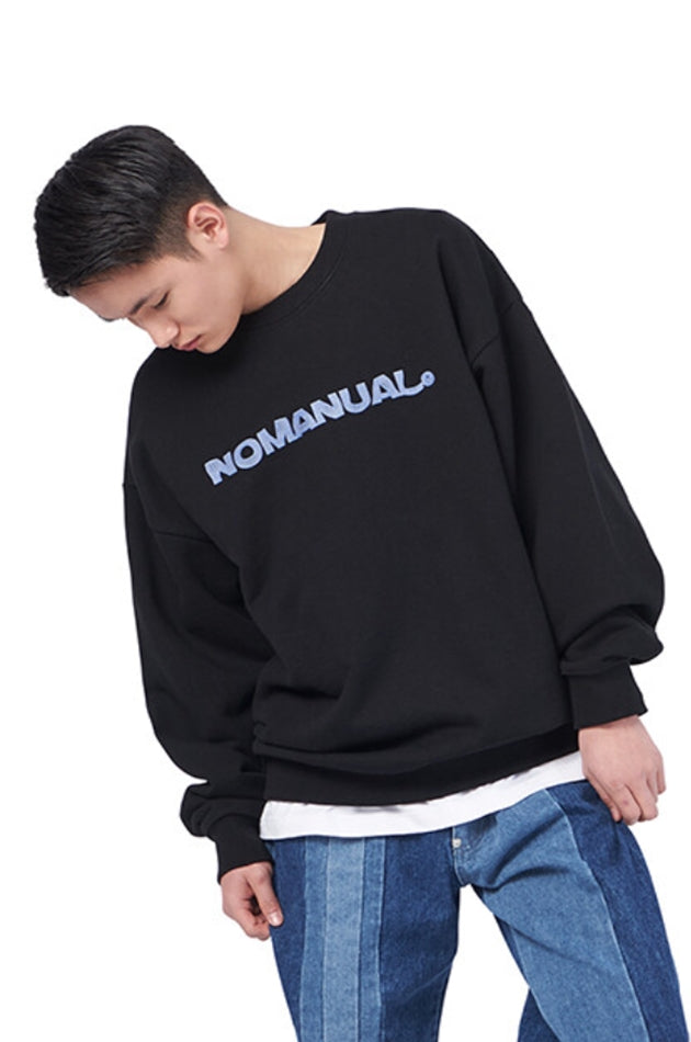 NOMANUAL(ノーマニュアル)  DISTORTION LOGO SWEATSHIRT - BLACK