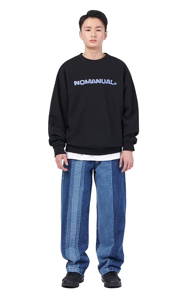 NOMANUAL(ノーマニュアル)  DISTORTION LOGO SWEATSHIRT - BLACK