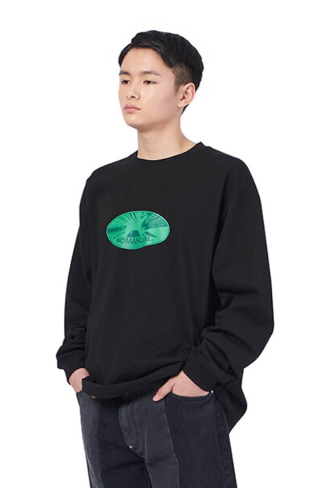NOMANUAL(ノーマニュアル)  VERTICAL WORLD LONG SLEEVE TEE - BLACK