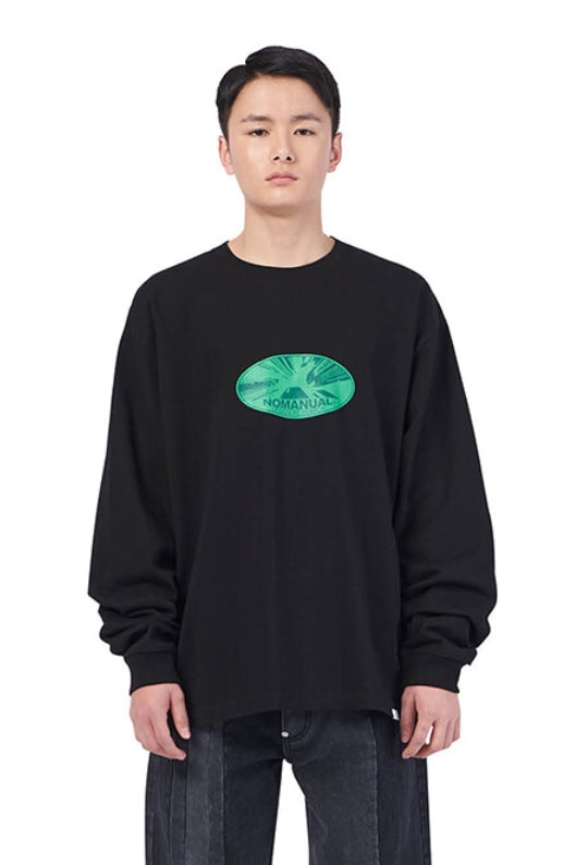 NOMANUAL(ノーマニュアル)  VERTICAL WORLD LONG SLEEVE TEE - BLACK