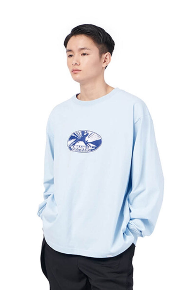 NOMANUAL(ノーマニュアル) VERTICAL WORLD LONG SLEEVE TEE - SKYBLUE