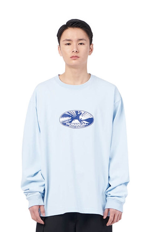 NOMANUAL(ノーマニュアル) VERTICAL WORLD LONG SLEEVE TEE - SKYBLUE
