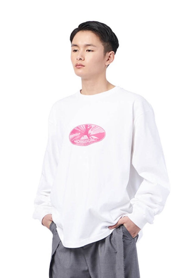 NOMANUAL(ノーマニュアル) VERTICAL WORLD LONG SLEEVE TEE - WHITE