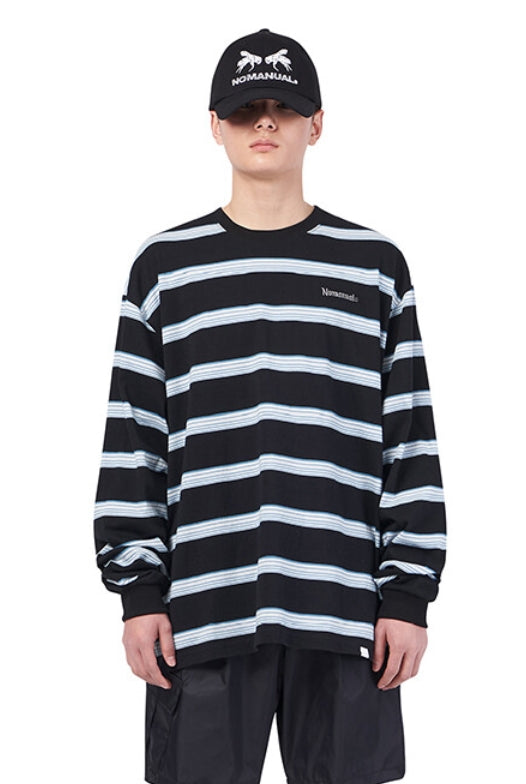 NOMANUAL(ノーマニュアル) G.L STRIPED LONG SLEEVE TEE - BLACK