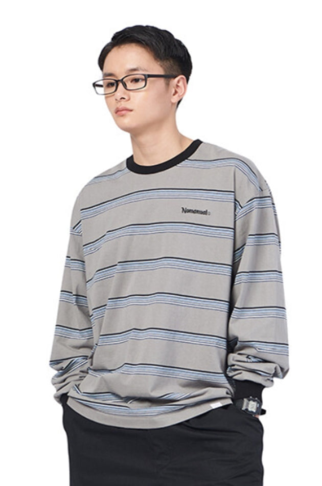 NOMANUAL(ノーマニュアル) G.L STRIPED LONG SLEEVE TEE - GRAY
