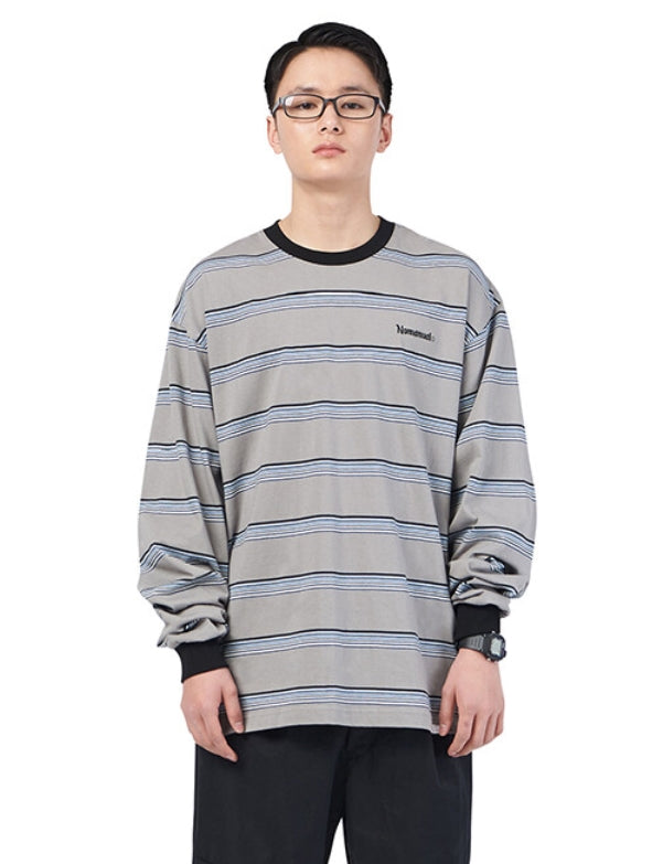 NOMANUAL(ノーマニュアル) G.L STRIPED LONG SLEEVE TEE - GRAY