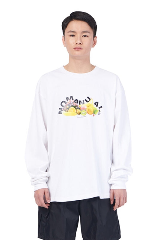 NOMANUAL(ノーマニュアル)  FRUITS LONG SLEEVE TEE - WHITE