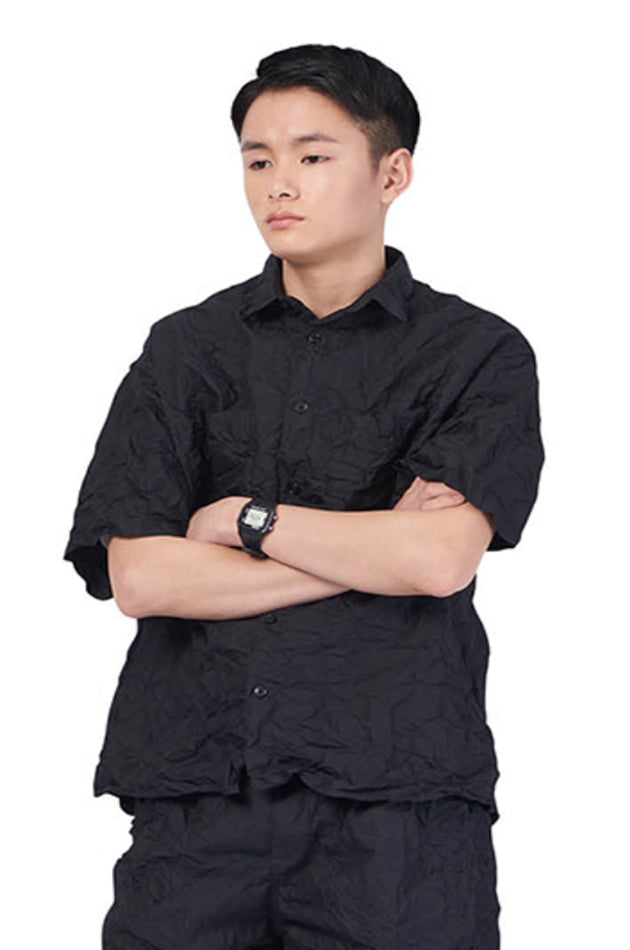 NOMANUAL(ノーマニュアル) WRINKLED SHORT SLEEVE SHIRT - BLACK