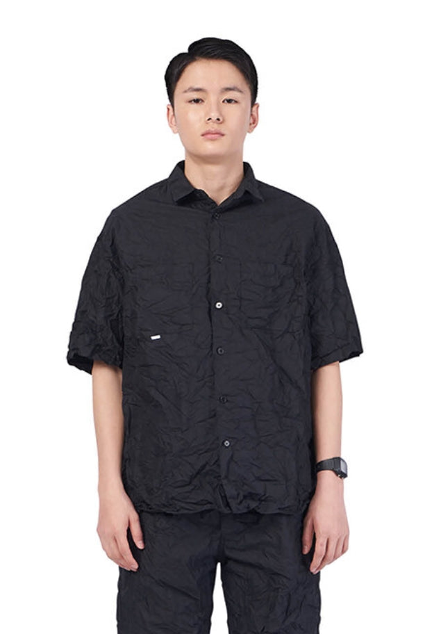 NOMANUAL(ノーマニュアル) WRINKLED SHORT SLEEVE SHIRT - BLACK