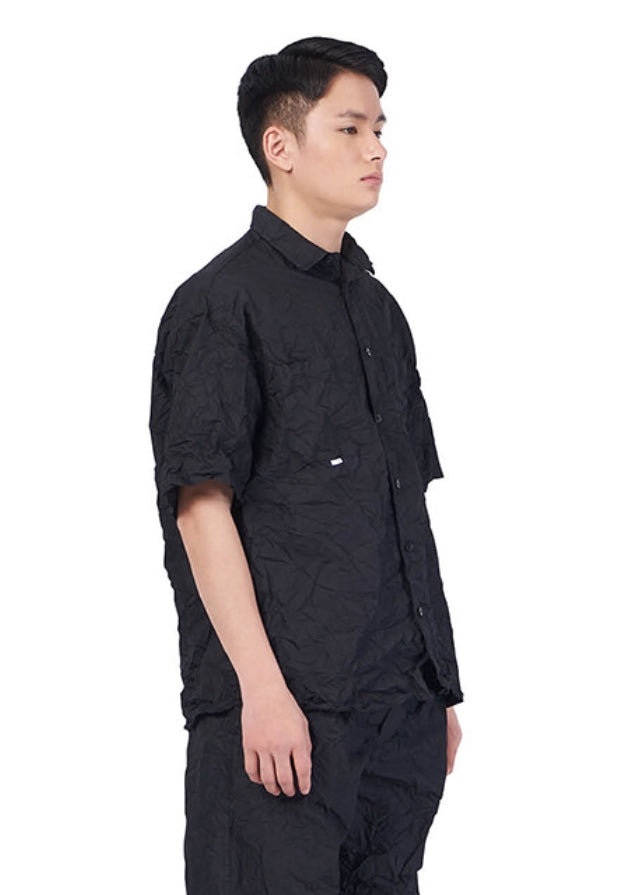 NOMANUAL(ノーマニュアル) WRINKLED SHORT SLEEVE SHIRT - BLACK