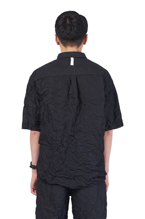 NOMANUAL(ノーマニュアル) WRINKLED SHORT SLEEVE SHIRT - BLACK